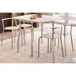 Sala de Jantar Completa Mesa Dobrável e 4 Banquetas 105 Prata/Branco - Prata/Branco - Carraro