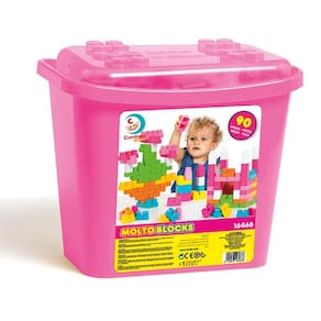 Caixa Blocos de Montar - Molto Blocks - 90 Peças - Rosa - Cardoso