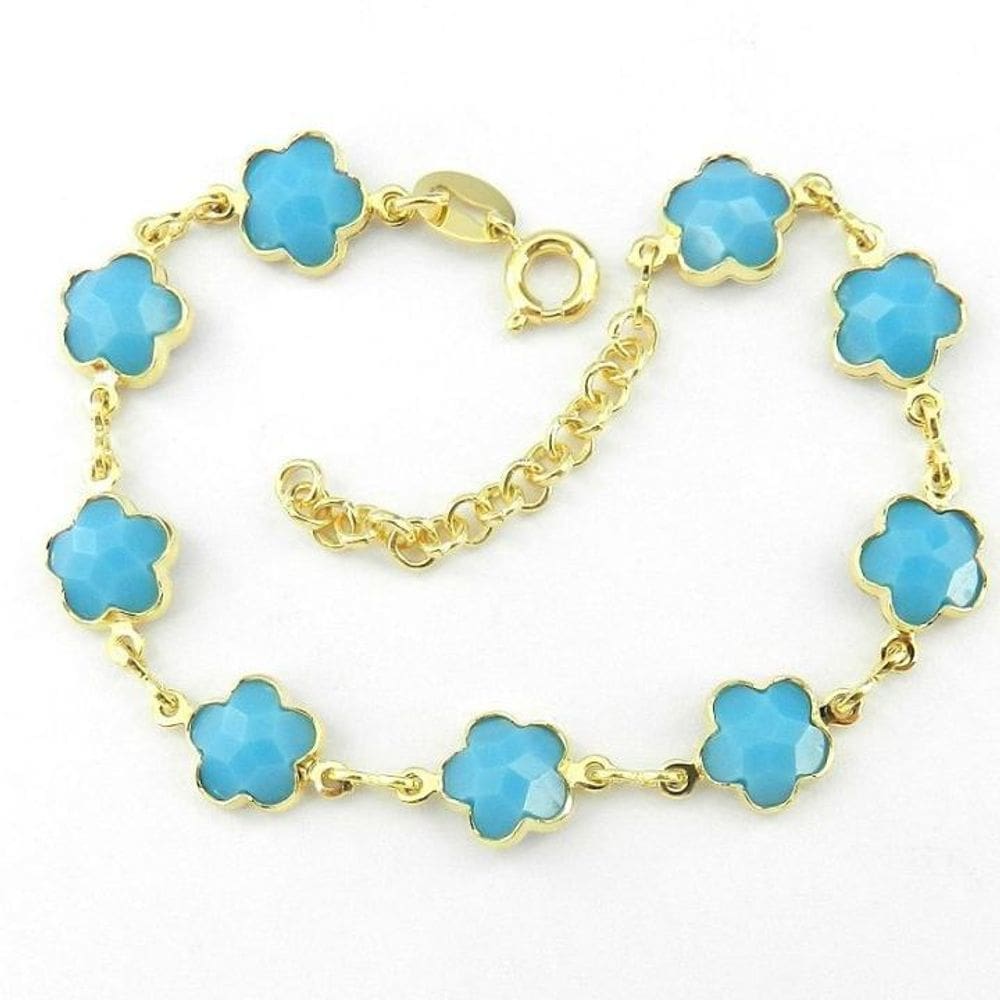 Pulseira Feminina 20 A 23Cm Azul Folheada Ouro Pl424