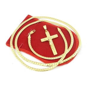 Corrente Masculina 70Cm 4Mm Cruz Cristo Folheado Ouro Cr608