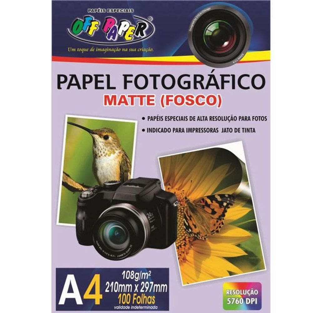 Papel Fotográfico Matte A4 108 Gramas 100 Folhas Fosco