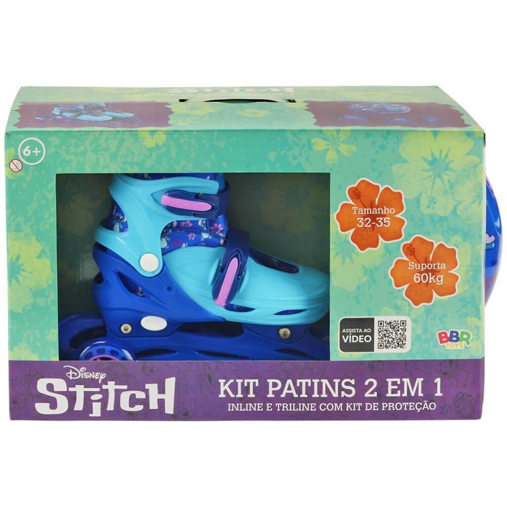 Patins Stitch 2 Em 1 Inline E Triline 32-35 Com Kit De Protecao Bbr