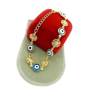 Pulseira Feminina 16/20Cm + Olho Grego Folheado Ouro Pl502