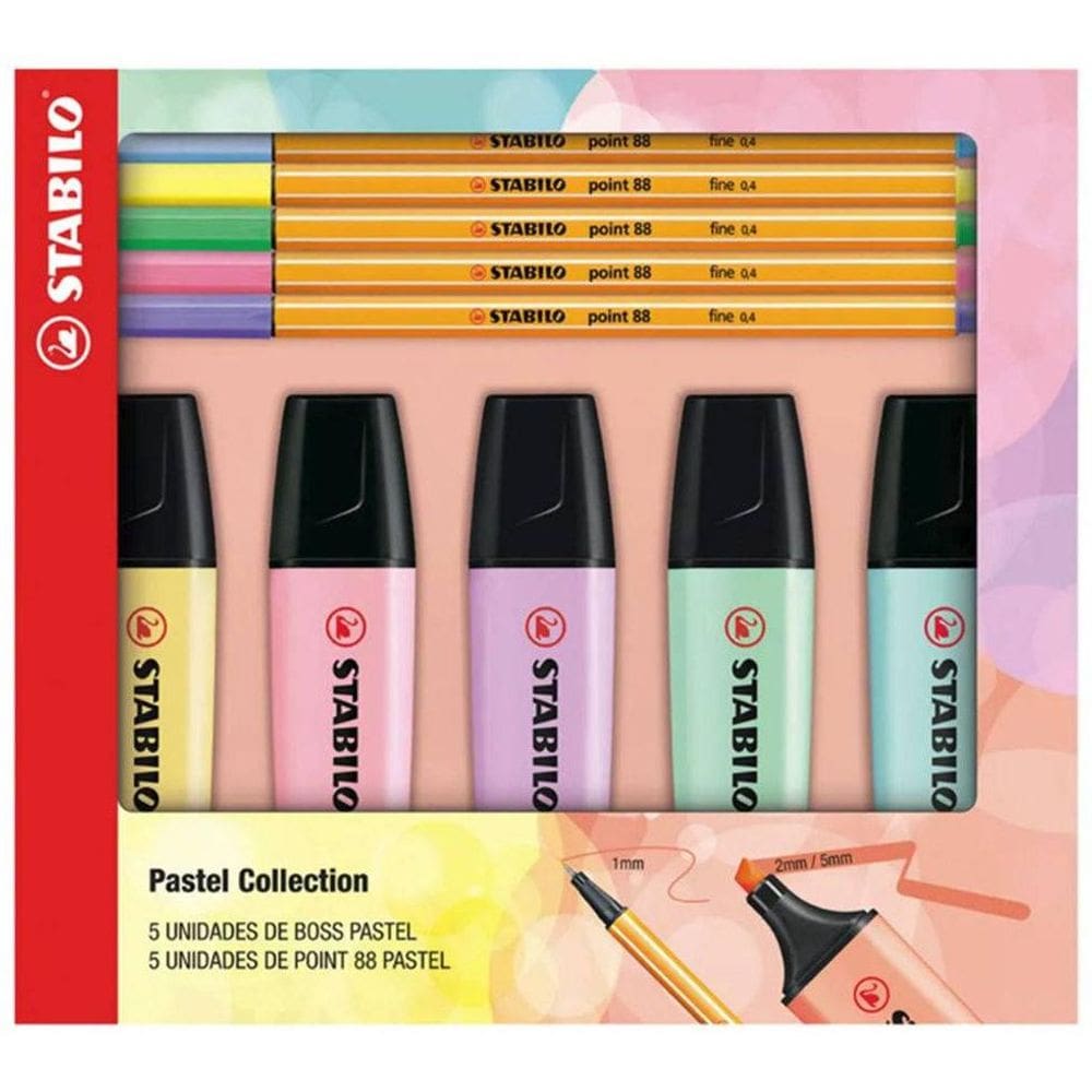 Caneta Marca Texto Stabilo 5 Boss Pastel 5 Point Kit PM