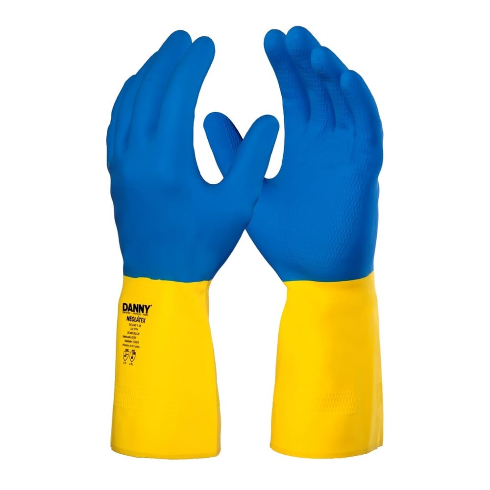 Luva Latex Amarela/Azul Neolatex Tam M - Danny