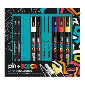 Estojo Caneta Pin + Posca Artists Collection Com 7 Peças