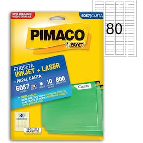 Etiqueta Pimaco Carta Inkjet+Laser 6087 Branca 800 Unidades