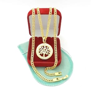 Corrente Masculina 55Cm 4Mm Arvore Vida Folheado Ouro Cr804