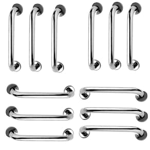 Alça de Apoio 30cm Inox Kit 12 Unidades Idoso Banheiro Box Cadeirante Gravida Barra de Segurança Corrimao Resistente Suporte Acessibilidade