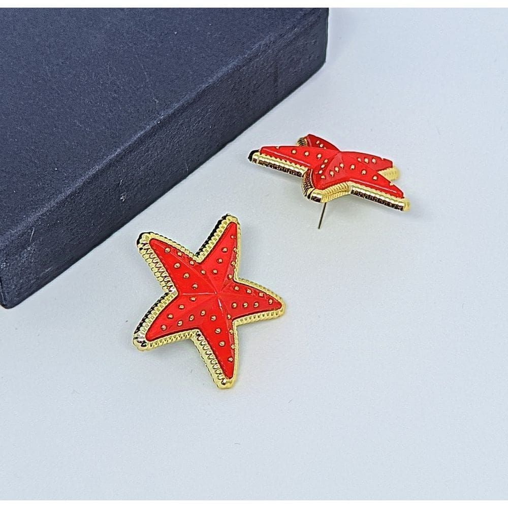 Brinco Feminino Estrela do Mar resina colorido Par de Brincos pequeno detalhes Dourado Tendência Moda Praia Verão Luxo