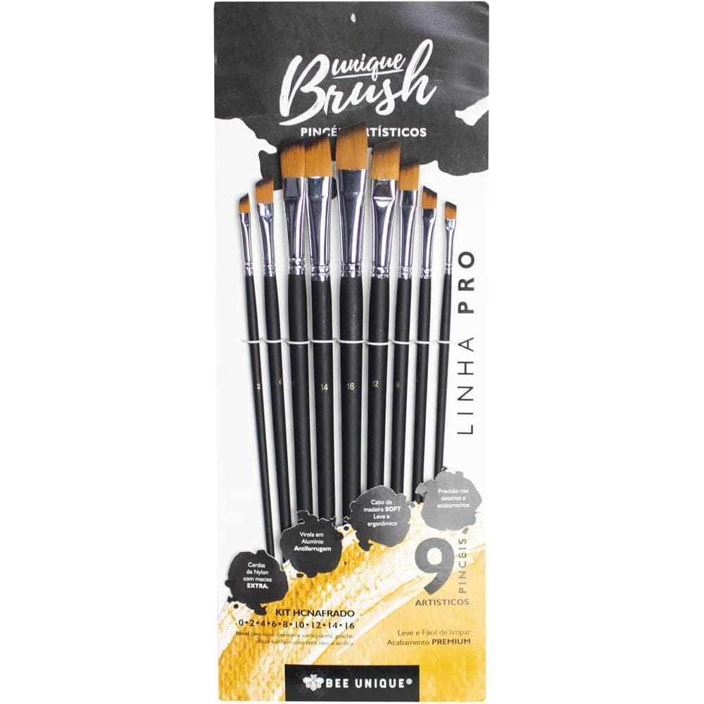 Kit de 9 Pincéis Chanfrados - Pro Collection - Bee Unique