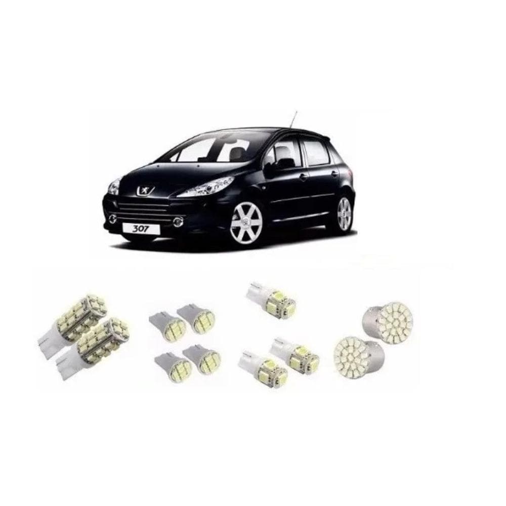 Kit Led Super Branca Lanterna Teto Placa Re Peugeot 307