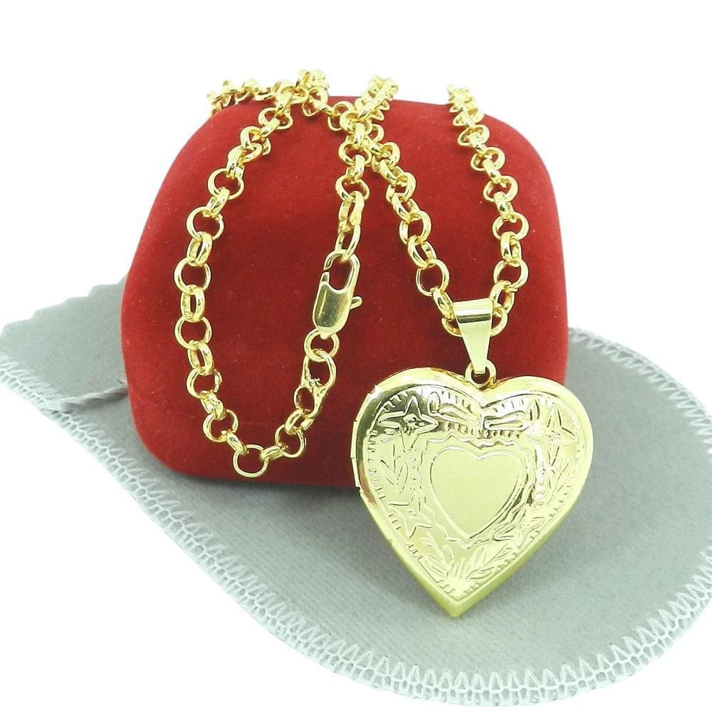 Corrente Feminina 50Cm 4Mm Relicário 3Cm Folheado Ouro Cr538