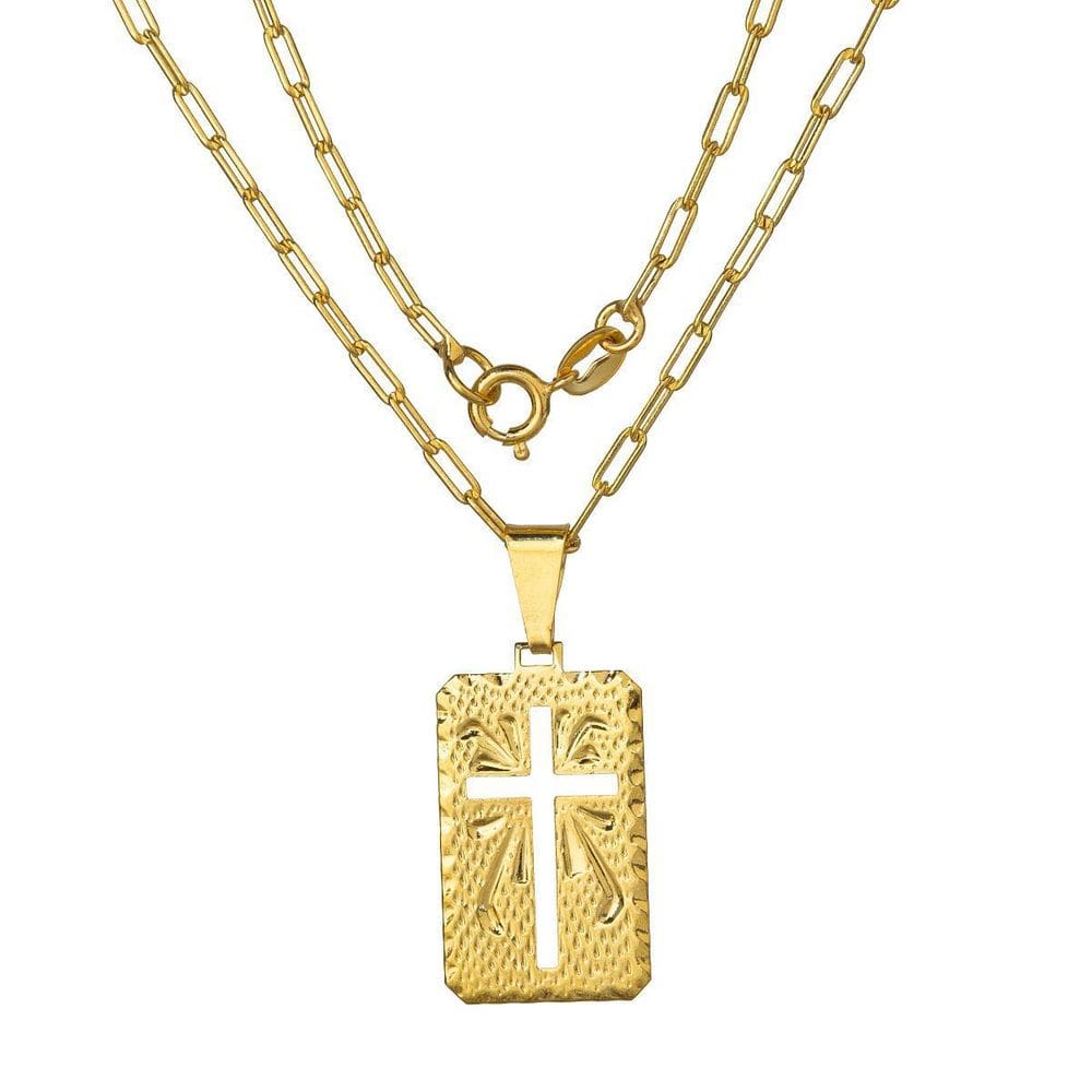 Corrente Masculina 70Cm 2Mm + Placa 25Mm Folheado Ouro Cr655