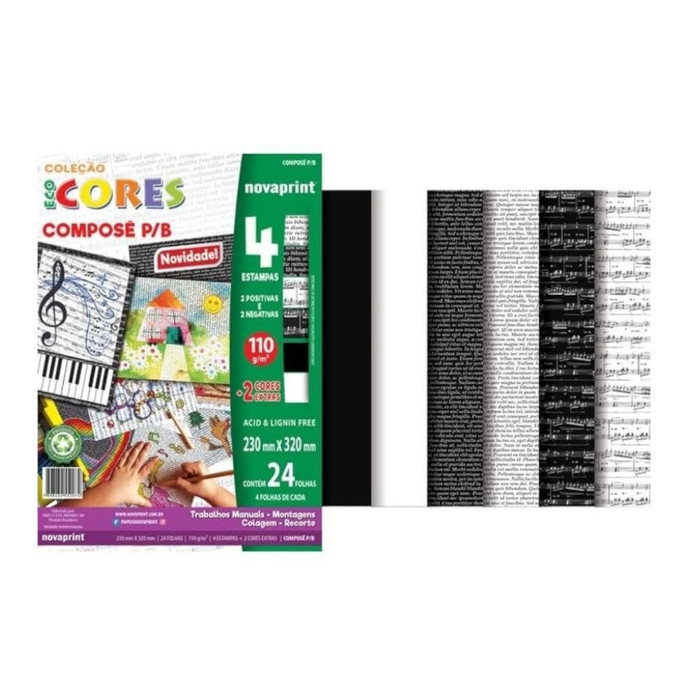 Bloco Ecocores Novaprint Composê P/B 110G 24 Folhas