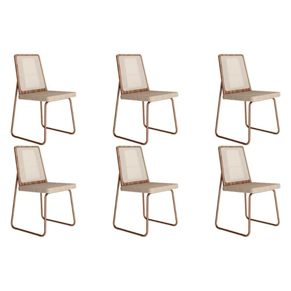 Cadeira Sala de Jantar Wood 1751 Kit 6 Uni Rose/Linho Areia - Carraro