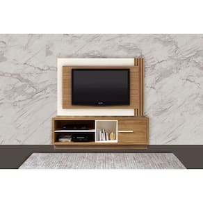 Rack Bancada c/ Painel p/ TV até 65 Pol PL3001/RA2002 Ripado 1 Porta 180x120cm Natural/Off White - Tecno Mobili