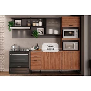 Cozinha Completa Alpha 5 Peças (1Aéreo+1Balcão+1TorreQuente+2Complementos) C5P103 Freijo/Cinza - Carraro