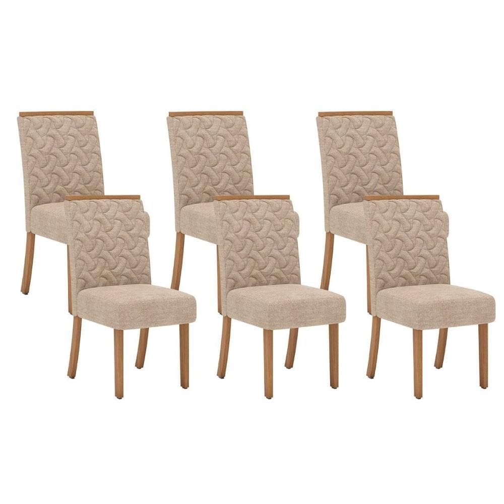 Cadeira Sala de Jantar Esther Kit 6 Un Nature/Linho Creme - Henn
