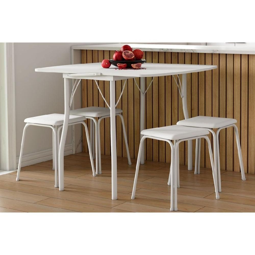 Mesa de Sala Jantar Dobrável e 4 Banquetas 1748 Branco - Carraro