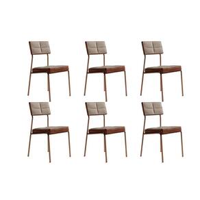 Cadeira Sala de Jantar Neo 1740 Kit 6 Uni Rose/Linho Areia/Courano Caramelo - Carraro