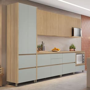 Cozinha Completa Rainha 9 Portas 8 Gavetas Ripado 100% Mdf Natural/Verde - Nesher