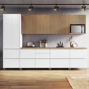 Cozinha Completa Rainha 10 Portas 8 Gavetas Ripado 100% Mdf Branco/Natural - Nesher
