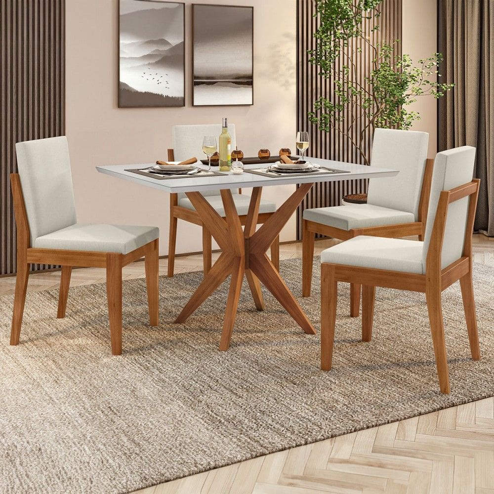 Mesa de Jantar 4 Lugares Donna Lady com Vidro Marrom Naturall/Off White - Nesher