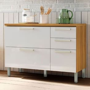 Balcão de Cozinha Burguesa Premium 2 Portas 3 Gavetas 100% Mdf Amadeirado Freijó/Branco - Nesher