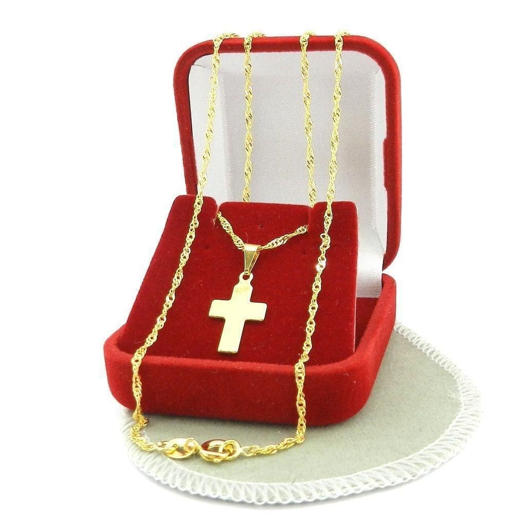 Corrente Masculina 60Cm 1Mm + Cruz 18Mm Folheado Ouro Cr796