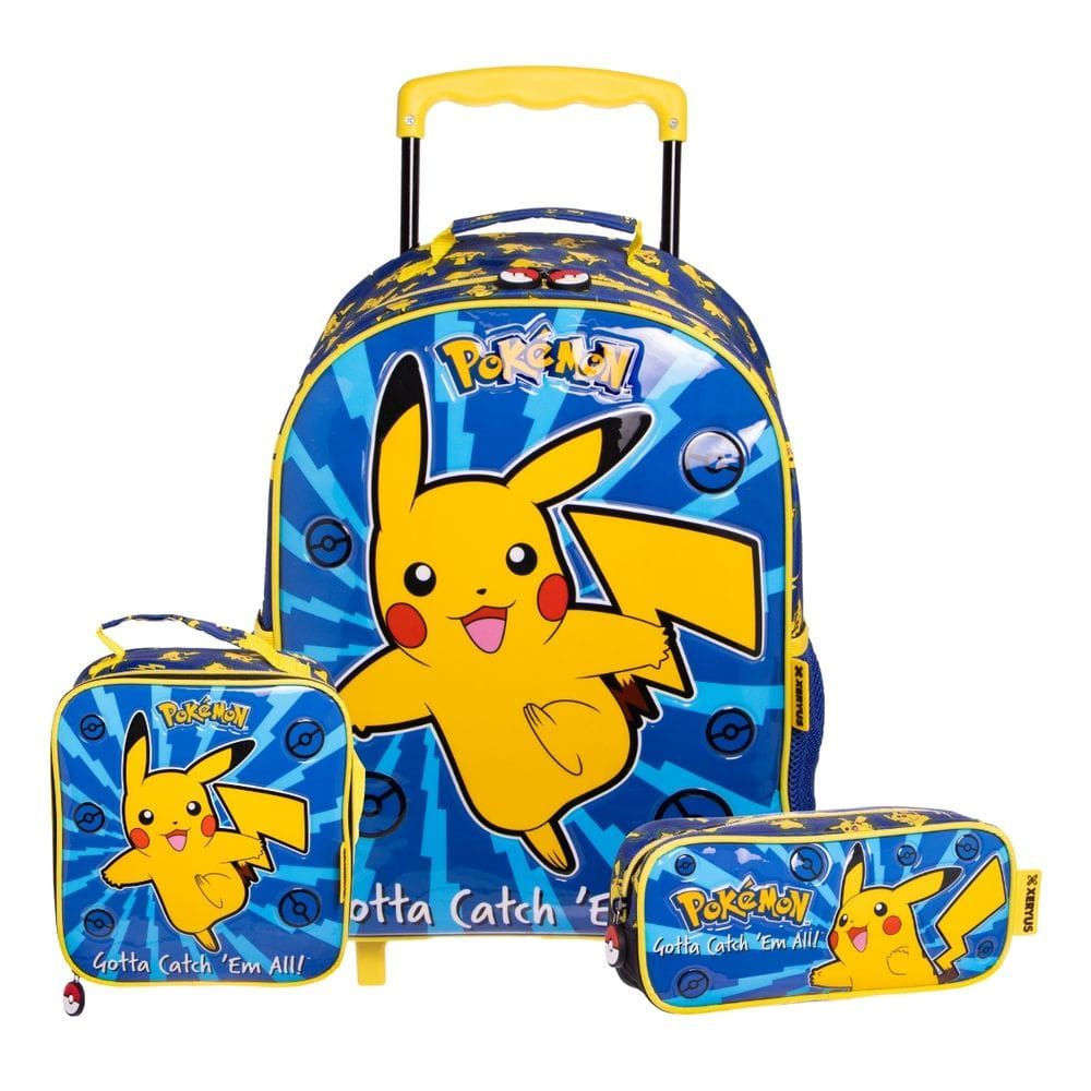 Kit Mochila Rodas 16&quot; Pokemon Lancheira Estojo Escolar