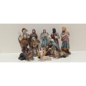 Presépio De Natal Rustico Azul De Resina 20Cm 11 Peças