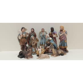 Presépio De Natal Rustico Azul De Resina 20Cm 11 Peças