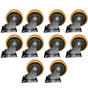 Kit 10 Rodas 127Mm Ferro Com Poliuretano 5`` Placa Giratória