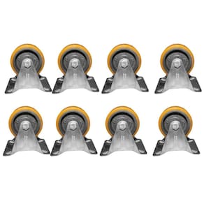 Kit 8 Rodinhas 75Mm Ferro Com Poliuretano 3`` Com Placa Fixa