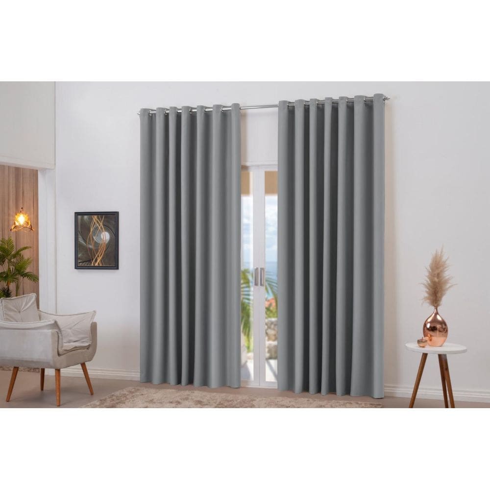 Cortina Blackout Bloqueia Luz 7 Metros Cinza Escuro Luxo