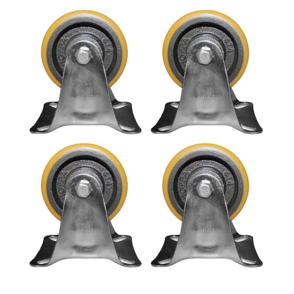 Kit 4 Rodinhas 100Mm Ferro Com Poliuretano 4`` Placa Fixa