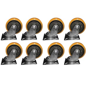 Kit 8 Rodas 127Mm Ferro/Poliuretano 5``/Placa Giratória