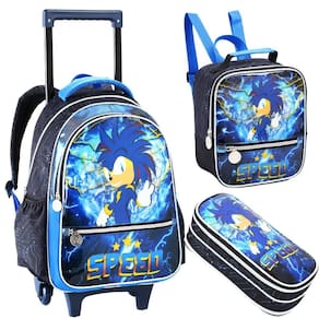 Kit Mochila Rodinha Menino Super Sonic Raio Lancheira Estojo
