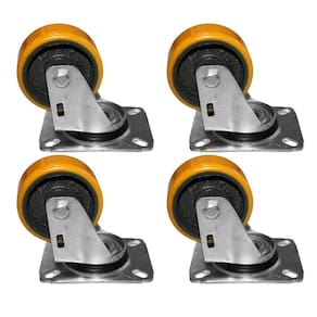 Kit 4 Rodas 75Mm Ferro Com Poliuretano 3`` Placa Giratória