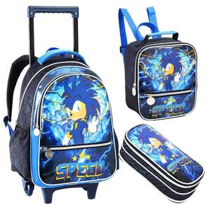 Kit Mochila Rodinha Menino Super Sonic Raio Lancheira Estojo