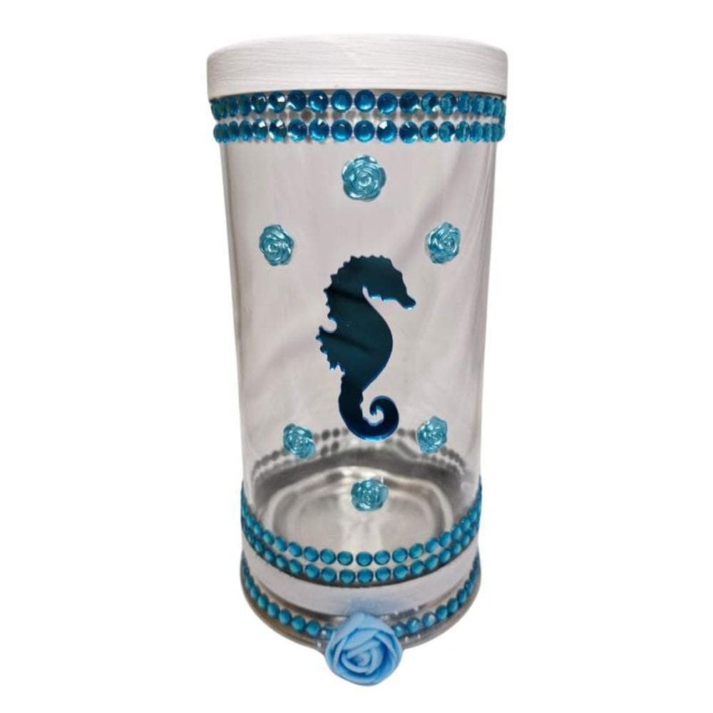 Porta Vela Iemanjá Mar Vidro E Alumínio 18 Cm