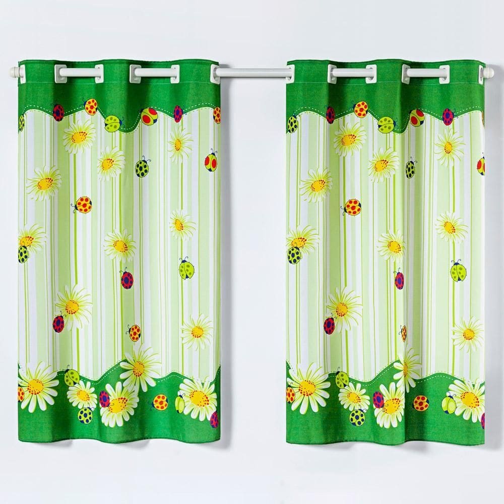 Cortina Varão Cozinha Oxford 2Mx1,30M Joaninhas Verde