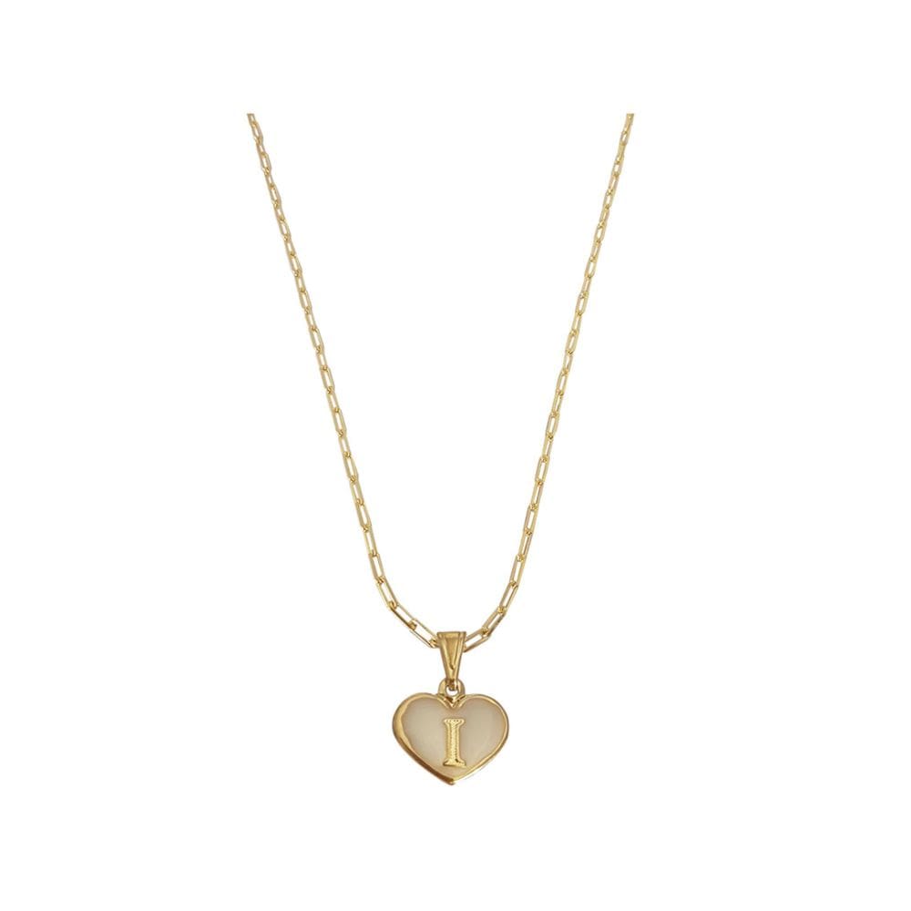 Colar Cartier 50Cm Coração Branco Letra I Banhado Ouro 18K