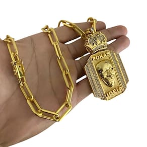 Cordão Cadeado Alongado 12Mm Pokas Ideia Banhado A Ouro 18K
