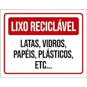 Placa Lixo Reciclável Latas Vidros Papéis Plásticos 36X46