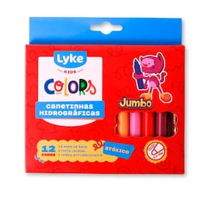 Caneta Hidrográfica Kids Colors Jumbo 12 Cores 5.0Mm Lyke