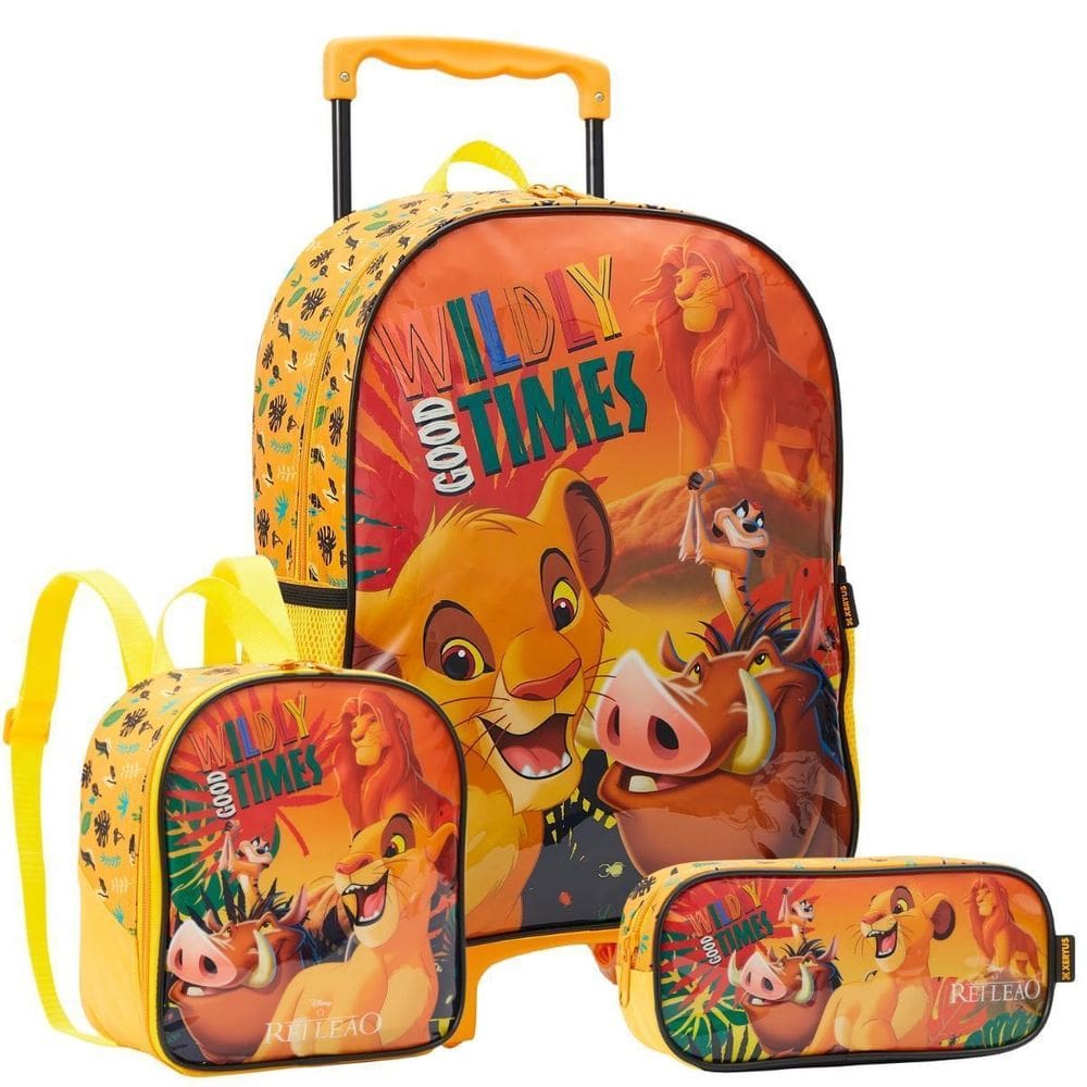 Kit Mochila Rodinha 16 Rei Leão Escolar Lancheira Estojo