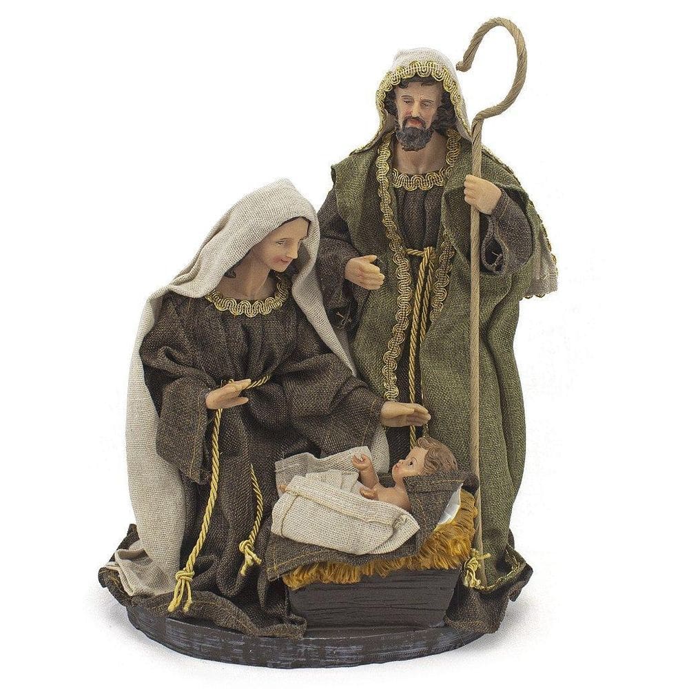 Imagem Sagrada Família Tecido Cor Verde Importada Resina 32