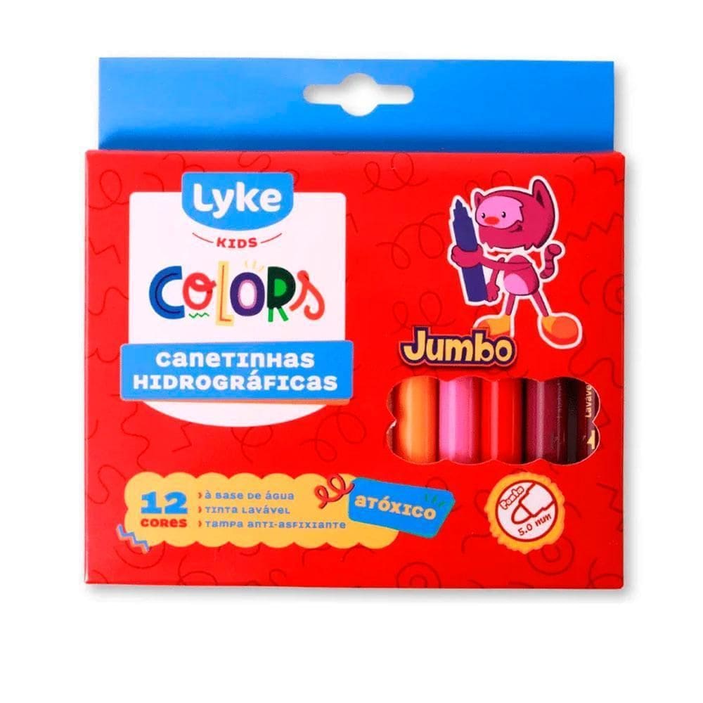 Caneta Hidrográfica Kids Colors Jumbo 12 Cores 5.0Mm Lyke